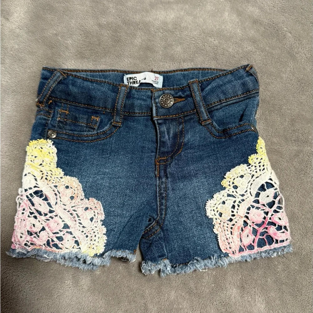 Epic Threads Blue Jean Shorts with Lace Accents